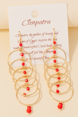 Hoops And Rust Orange Beads Dangle Chain Earrings